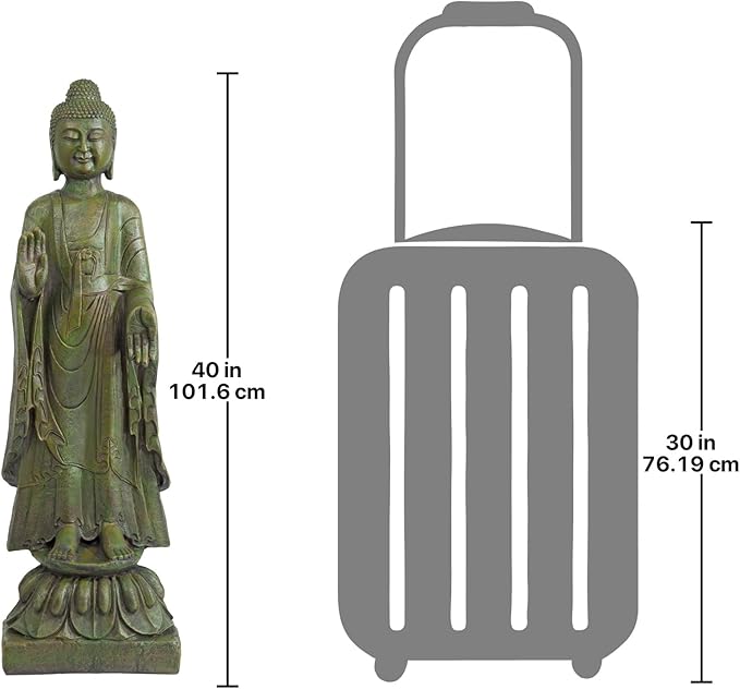 Design Toscano Enlightened One Asian Decor Indoor/Outdoor Garden Statue, 12 inches Wide, 40 inches Tall, Cast Stone Resin, Green Bronze Finish-VerdiqueGarden