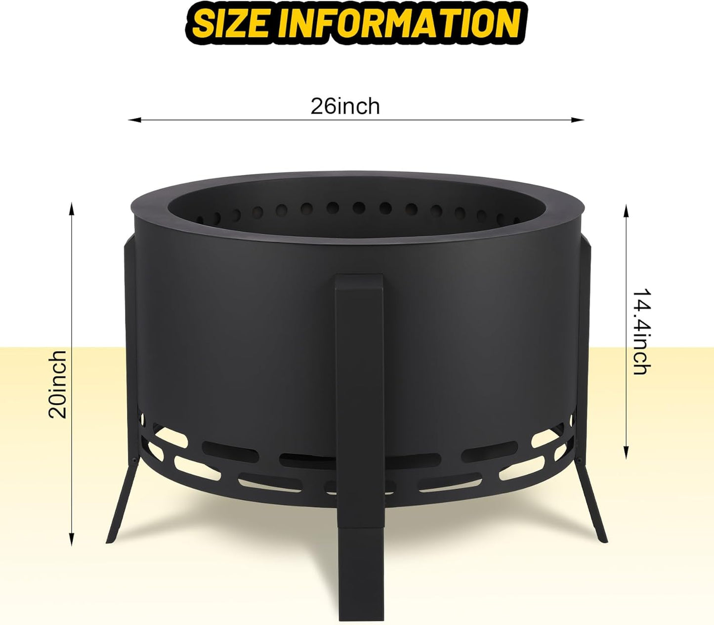 26" Smokeless Fire Pit with Ash Tray Base,Smokeless Outdoor Firepits with Adjustable Foot&Fire Poker,Firepit with Dust Bag,Outdoor Fire Pits for BBQ,Bonfire,Camping-VerdiqueGarden