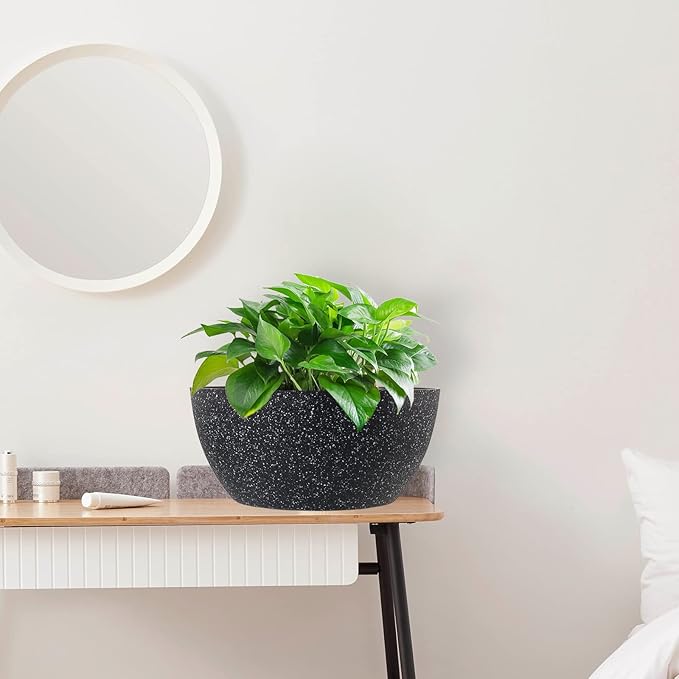 10 inch Hanging Planters for Outdoor Indoor Plants with Drainage Holes and Chain, 2 Pack Round Hanging Flower Pots for Garden Home Porch Decor, Speckled Black-VerdiqueGarden