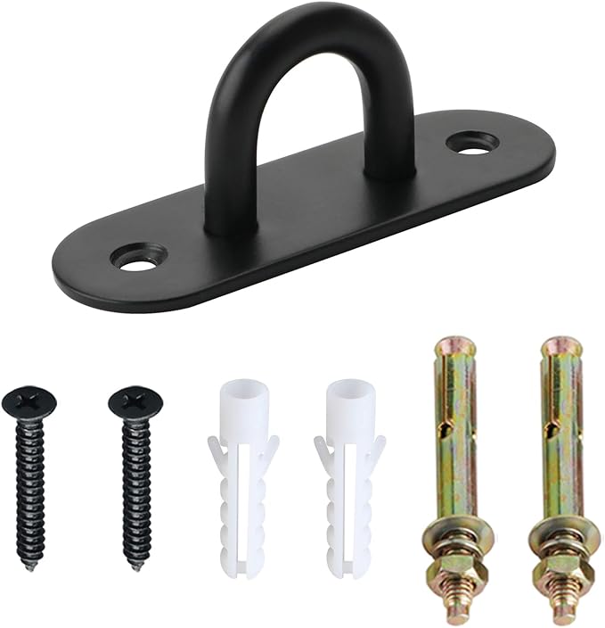 SAYAYO 6 PCS Pad Eye Plate Hooks U Ceiling Hook for Hanging Plants Outdoor Lights Swing Suspension Marine Hardware Staple Hook Loop with Screws Stainless Steel Wall Mount (Black)-VerdiqueGarden