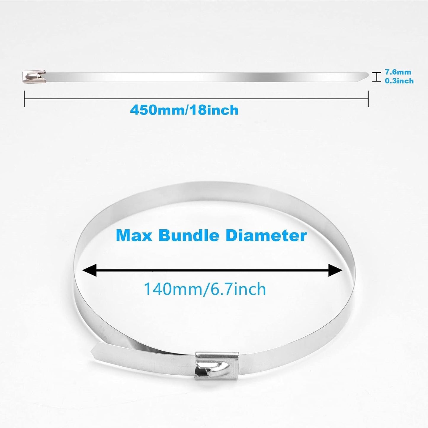 Metal Zip Ties Heavy Duty Outdoor, 18 Inch 80pcs, 390 Lb Wide Stainless Steel Zip Ties, Heat Resistant Metal Straps, Self-Locking for Fence, Exhaust Wrap, Farms, Pipes-VerdiqueGarden