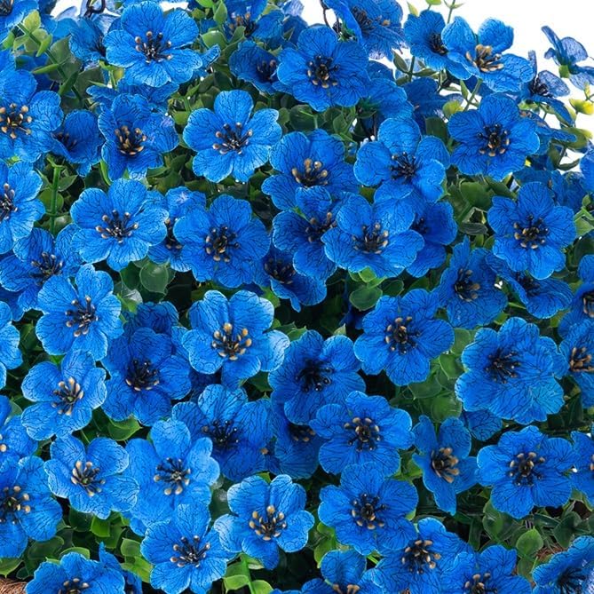 Artificial Fake Hanging Plants Flowers with Basket Outdoor Decor Faux Silk Daisy Flower Arrangements in Pot Planter for Porch Home Indoor Patio Garden Yard Decoration, Blue-VerdiqueGarden