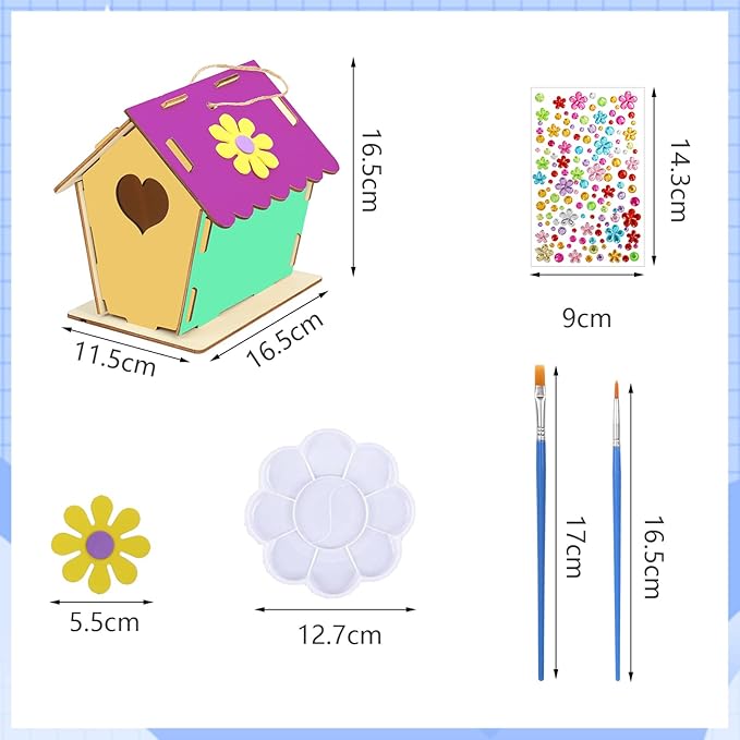 Fennoral 12 Pack Bird House Craft Kit for Kids Make You Own Bird Wind Chime Kit DIY Build and Paint Wooden Birdhouses Bird Feeder Art and Craft for Spring Yard Garden Outdoor Decoration-VerdiqueGarden