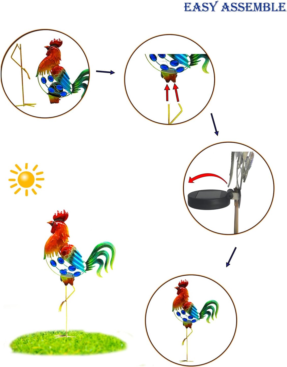 GDF 20" Chicken Decor - Outdoor Rooster Decor Solar Lights -Metal Rooster Garden Decorations for Yard Pathway Lawn Patio Courtyard, Gifts for Her/Him (Updated)-VerdiqueGarden