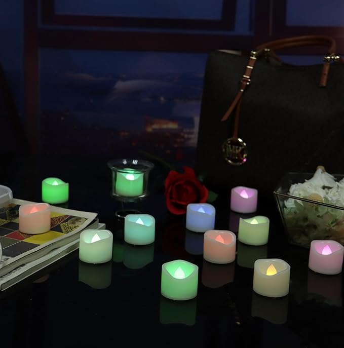 CANDLE CHOICE Color Changing Battery Operated Flameless Tea Lights Bright Flickering LED Tealight Votive Candles Wedding Party Table Centerpieces Halloween Christmas Decorations Batteries Incl 24 Pack-VerdiqueGarden