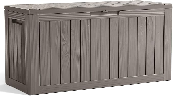 80 Gallon Resin Deck Box, Lockable Patio Outdoor Storage Box for Furniture, Garden Tools and Tools Storage, Waterproof Outside Storage Boxes - Grey-VerdiqueGarden