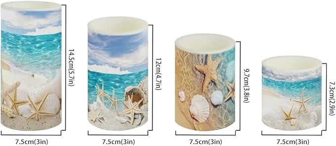 Black Flameless LED Battery Candles 4PCS Pillar Candles with 18-Key Timer Remote Colorful Light for Christmas Party Celebration Decor, Seawater Starfish-VerdiqueGarden