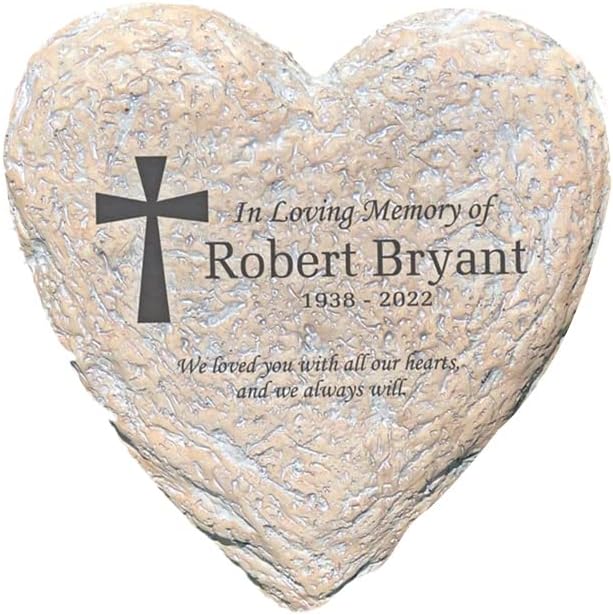 GiftsForYouNow Personalized Memorial Garden Stone for Loved One, Heart-Shaped 8.5 x 8.5 x 1.5 Inches, Resin-VerdiqueGarden