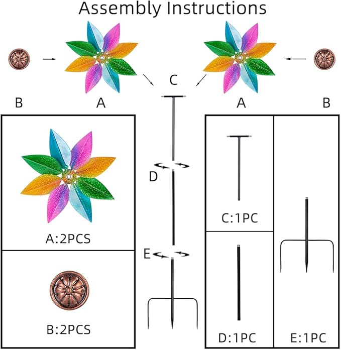DREAMYSOUL Wind Spinners for Yard and Garden, 37" Wind Spinner Metal Colorful Kinetic Sculpture Spinners for Outdoor Patio Yard Lawn Garden Decorations (Double Blade)-VerdiqueGarden