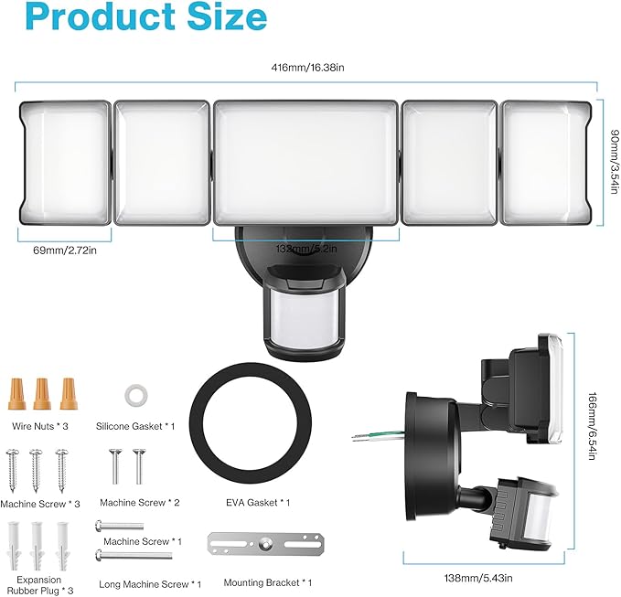 Olafus 100W Motion Sensor Outdoor Lights, 10000LM 2 Pack Motion Sensor Flood Light, Dusk to Dawn Outdoor Lighting, IP65 Waterproof Motion Detector Lights for Outside, Black-VerdiqueGarden