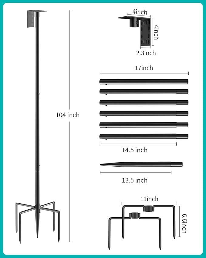Bird Feeder Pole – 104 Inch Height Bird House Pole with 1-Inch Dia Heavy Duty for Birdfeeders, Feeding Stand with Mount Kit for Outdoor, Slip-Fit Connection-VerdiqueGarden