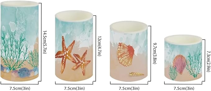Beach Flameless Candles Battery Powered with Multicolor Timer Remote Control Everlasting Fake Candles for Coastal Marine Garden Indoor Outdoor Decor, Starfish Seashell Coral-VerdiqueGarden