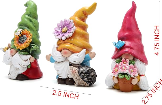 Hodao Set of 3 Spring Gnome Decorations Flower Gnomes Ornaments Decor Summer Gnomes Figurines Spring Gnomes for Outdoor Garden Decor Spring Birthday Gifts for Mom, Women, Grandma (Multicolor)-VerdiqueGarden