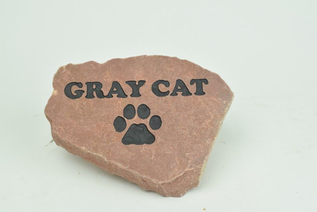 Personalized Red Pet Memorial Stone Headstone Grave Marker Dog or Cat with Paw Print and Engraved with Name of Your Pet-VerdiqueGarden