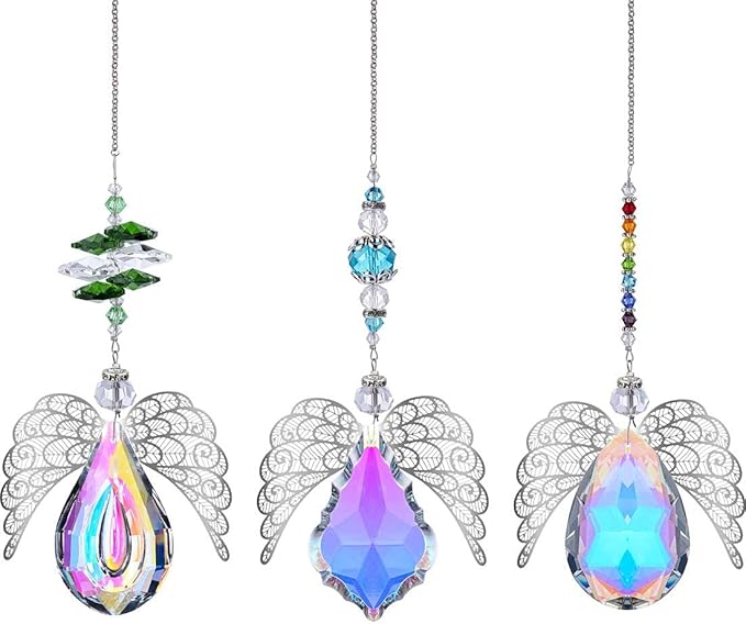 H&D HYALINE & DORA Metal Angel Wing Pendant with Rainbow Crystal Prisms Suncatcher Window Home Christmas Hanging Decor,Set 3pcs-VerdiqueGarden