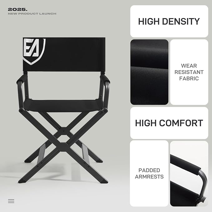EVER ADVANCED Aluminum Lightweight Directors Chair Foldable, Folding Studio Movie Chairs Camping Event Vendor Chair, 19" Seat Height Black Fabric/Grey Frame, Support 350lbs-VerdiqueGarden
