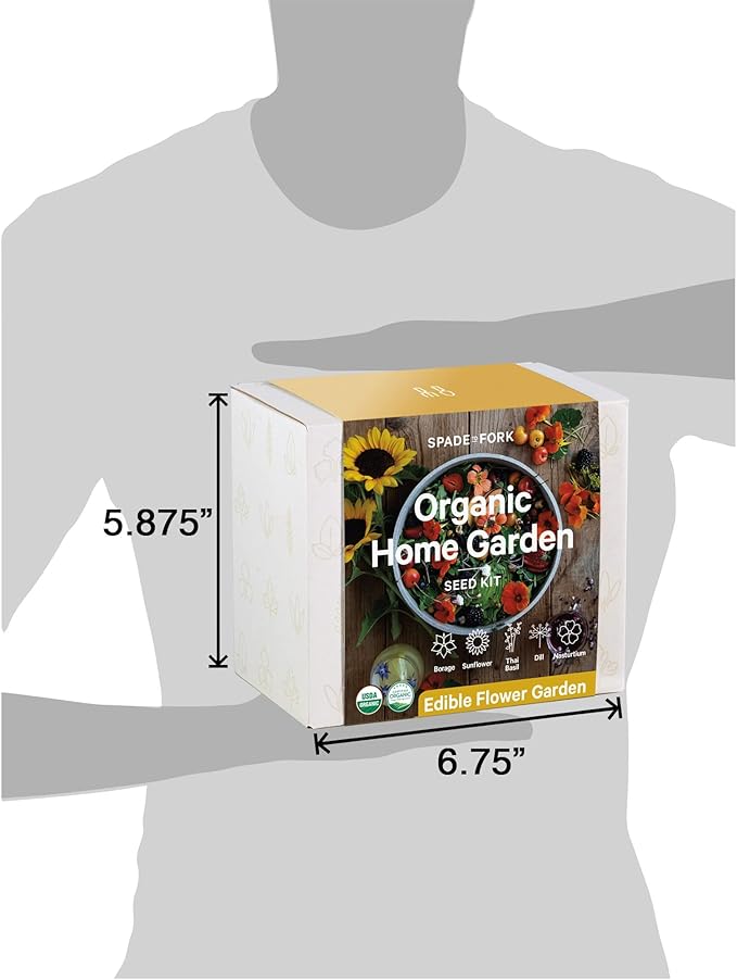 Organic Edible Flower Garden Seed Kit - 23pc Indoor Garden with Soil, Pots, Plant Markers, USDA Organic Non-GMO Seeds & Illustrated Instructions - Sunflower, Borage, Thai Basil, Dill, Nasturtium-VerdiqueGarden