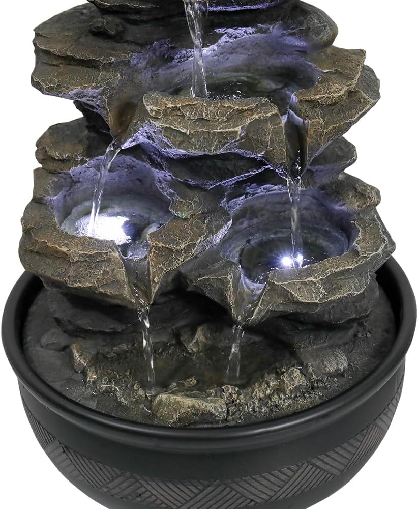15.7" High Rock Cascading Tabletop Fountain, Zen Meditation Indoor Waterfall Feature with LED Light for Home Office Bedroom Relaxation-VerdiqueGarden