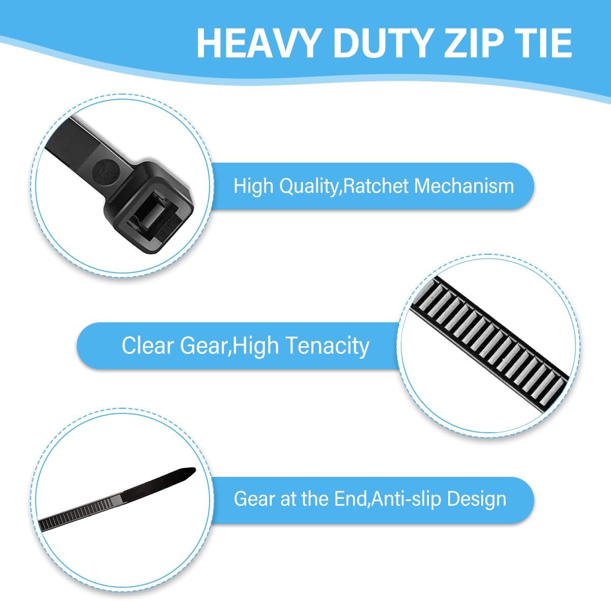 10 Inch Zip Cable Ties (100 Pack), Heavy Duty Cable Ties with 150lbs Tensile Strength, Multi-Purpose Adjustable Black Zip Ties, UV Resistant Indoor and Outdoor for Home, Office, Workshop-VerdiqueGarden