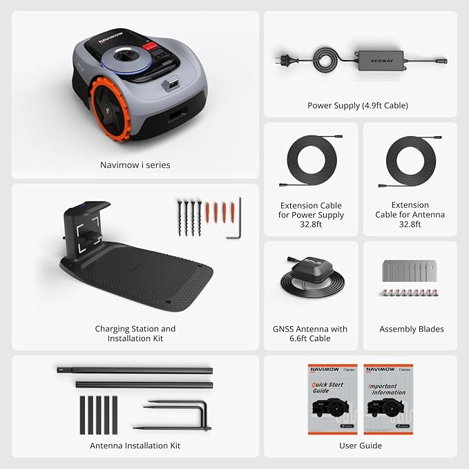 Segway Navimow i105N Robot Lawn Mower Perimeter Wire Free 1/8 Acre RTK+Vision Robotic Lawnmower, AI-Assisted Mapping, Virtual Boundary, APP Control, 58dB(A) Quiet, Multi-Zone Management-VerdiqueGarden