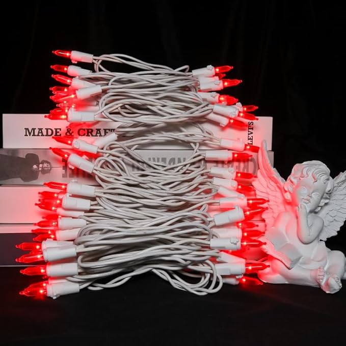 Red Christmas LED Lights - 2 Pack 100 Count Red Christmas String Lights for Tree, Bedroom, Wedding, Indoor/Outdoor Valentines Day Decorations, 2 Sets 33 Feet White Wire, UL Certified, Connectable-VerdiqueGarden