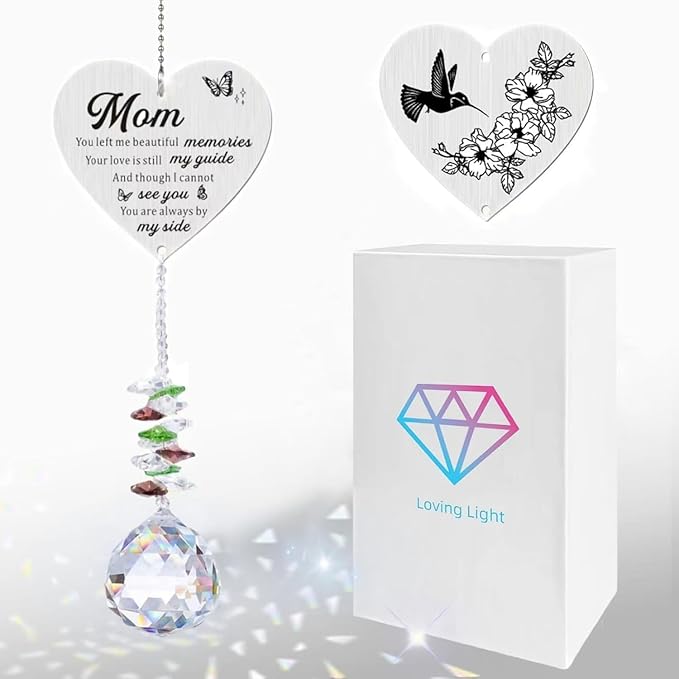 Memorial Gifts for Loss of Mom, Sympathy Gifts for Loss of Mom, Mom in Heaven Memorial Crystal Suncatcher for Window Home Decor (Mom)-VerdiqueGarden