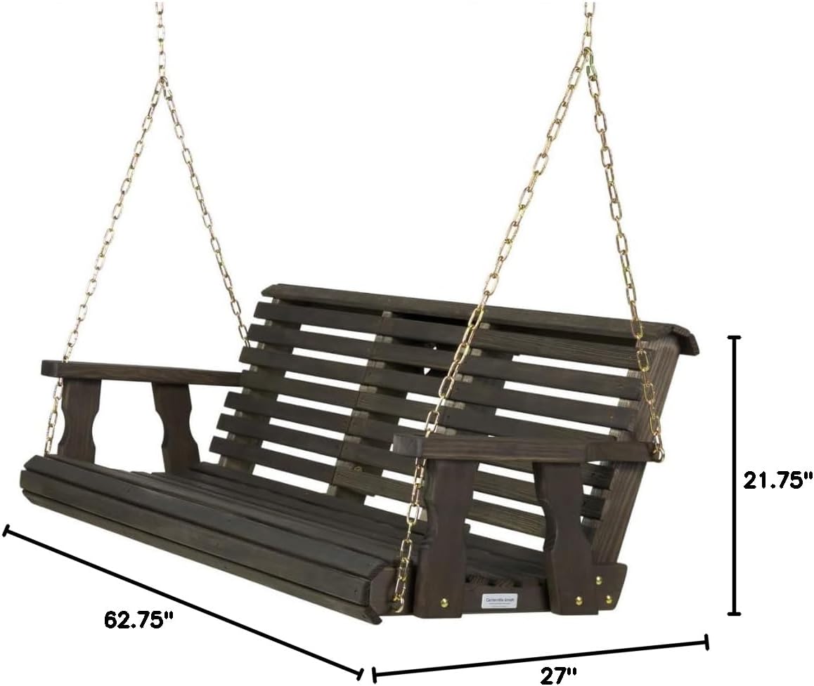 Porchgate Amish Heavy Duty Console Porch Swing with Fold Down Cup Holders in Dark Walnut Stain - Amish Made in The USA from Treated Pine, Hanging Chains Included-VerdiqueGarden