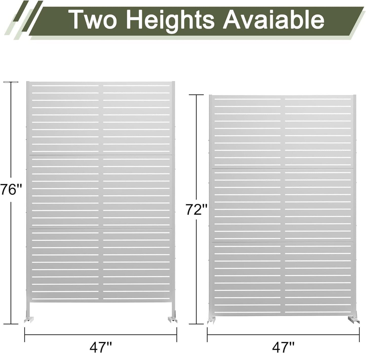 Metal Privacy Screen Outdoor 72" H×47" W,Freestanding Decorative Privacy Screen for Balcony Yard&Garden,Privacy Fence-White&Louvered-VerdiqueGarden