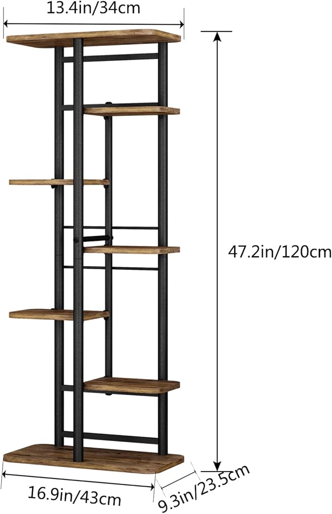 LINZINAR Plant Stand 7 Tier 8 Potted Multiple Flower Pot Holder Shelf Indoor Outdoor Planter Rack Storage Organizer for Patio Garden Corner Balcony Living Room (7 Tier-8 Potted, Black)-VerdiqueGarden