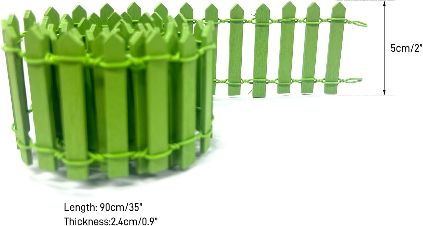 35 Inches Mini Fairy Garden Fence DIY Small Wood Decorative Picket Fence Micro Landscape Miniature Ornaments for Dollhouse, Crafts, Diorama Project, Plant Pot, Green-VerdiqueGarden