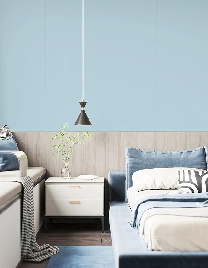 Dimoon 236''x17.7'' Blue Peel and Stick Wallpaper Contact Paper Modern Self Adhesive Wall Paper Removable Renter Friendly Textured Solid Color Shelf Cabinet Vinyl Roll (236''x17.7'',Light Blue)-VerdiqueGarden