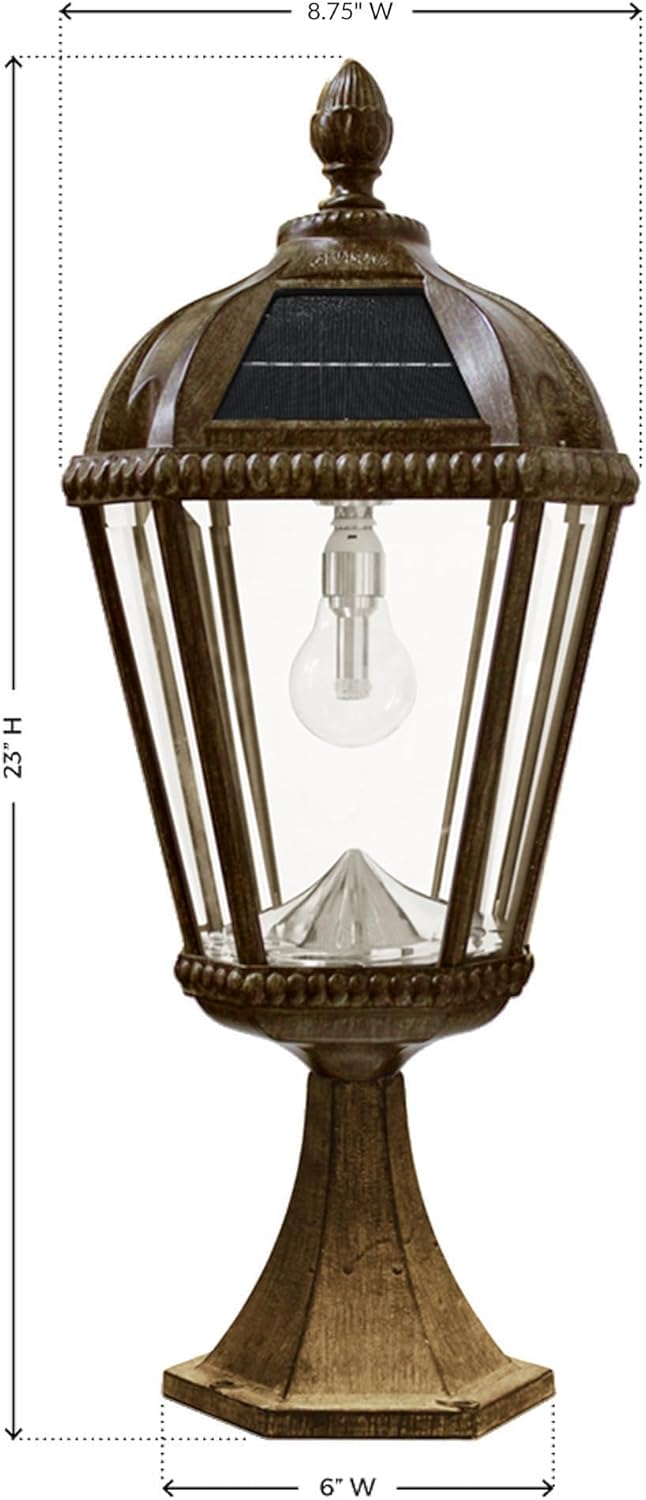 Gama Sonic Outdoor Solar Post Light with Pier Base, Weathered Bronze Finish Aluminum and Beveled Glass, Royal Bulb 150 Lumens Warm White LED, Mount on Column or Flat Surface 98B311, Upgraded Panel-VerdiqueGarden