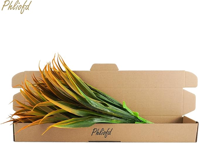 6Pcs Artificial Grass Fake Plants 17.3in Outdoor Plastic Plants UV Resistant Greenery Fake Grass for Home Window Garden Office Patio Hanging Planter Pathway Front Porch Décor Orange Yellow-VerdiqueGarden