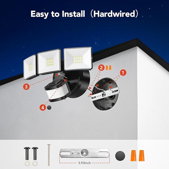 OREiN 2 Pack Motion Sensor Outdoor Lights, 3500LM/26W and 240° Big Motion Sensor, Dusk to Dawn Flood Lights Outdoor IP65 Waterproof 3 Modes LED Security Light for Front Door, Yard, Black (Hardwired)-VerdiqueGarden