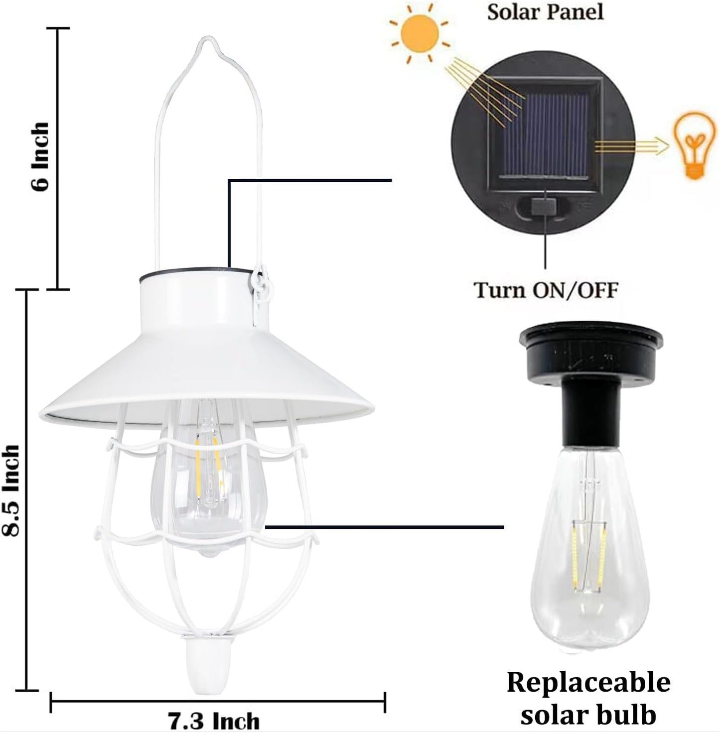 YAKii 2 Pack Solar Lantern Hanging Waterproof Outdoor Metal Solar Lamp with Warm White Light Decorate for Yard Garden Pathway Patio Porch Decor (White)-VerdiqueGarden
