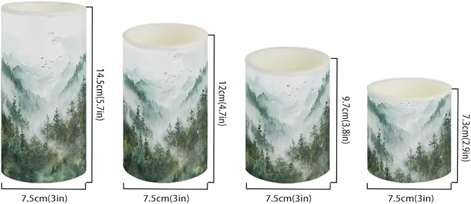 LED Flameless Candles Set Battery Operated Candles Pack of 4 with Remote Control Timer Dancing Flame Pillar Candles for Indoor Home Desktop Decoration, Mountain Tree Green-VerdiqueGarden