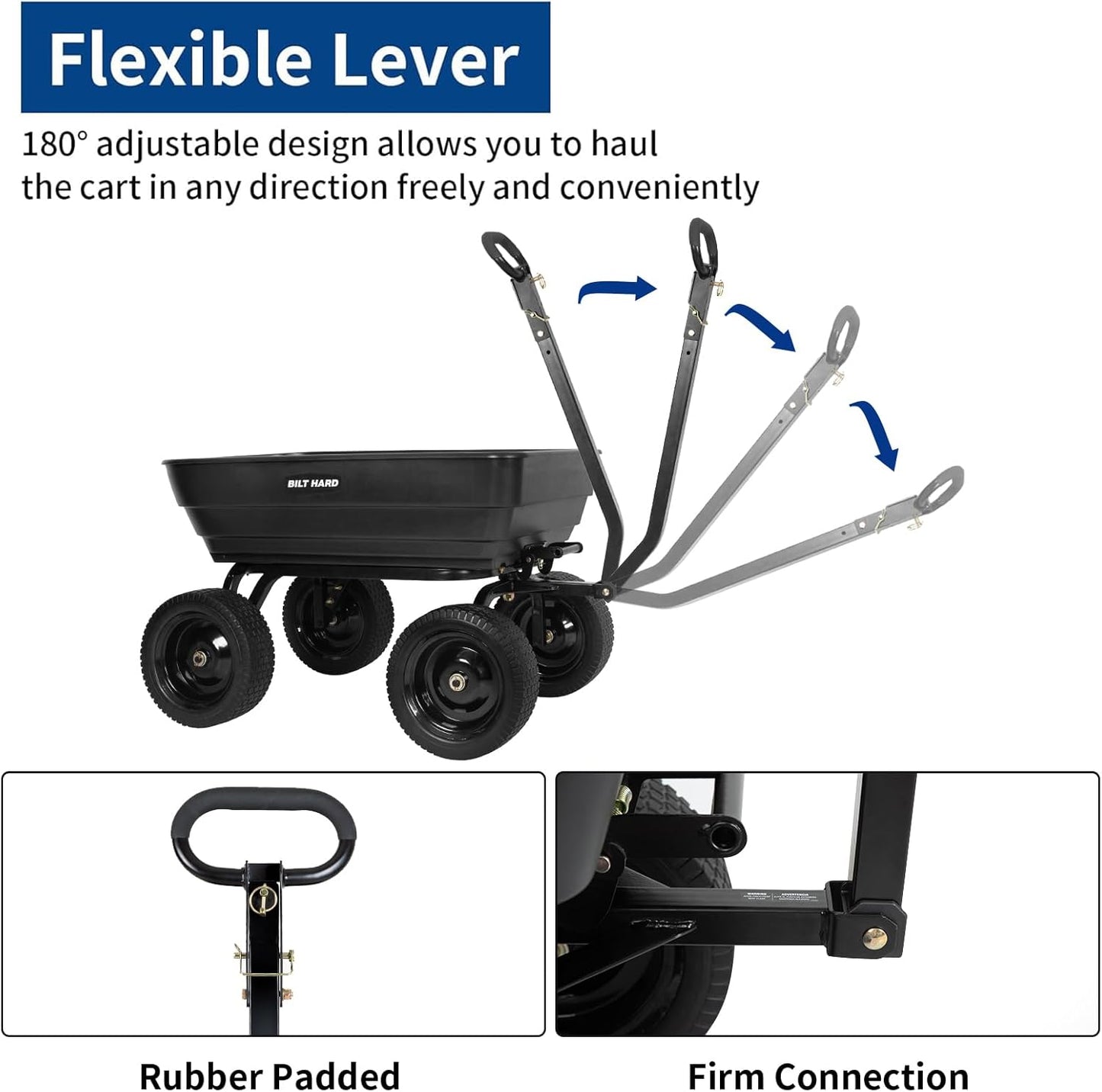 BILT HARD 1200 lbs Poly Garden Dump Cart with No Flat Tires, Quick Release, 2-in-1 Convertible Handle, 7 Cu Ft Dump Wagon Heavy Duty for Yard, Outdoor-VerdiqueGarden