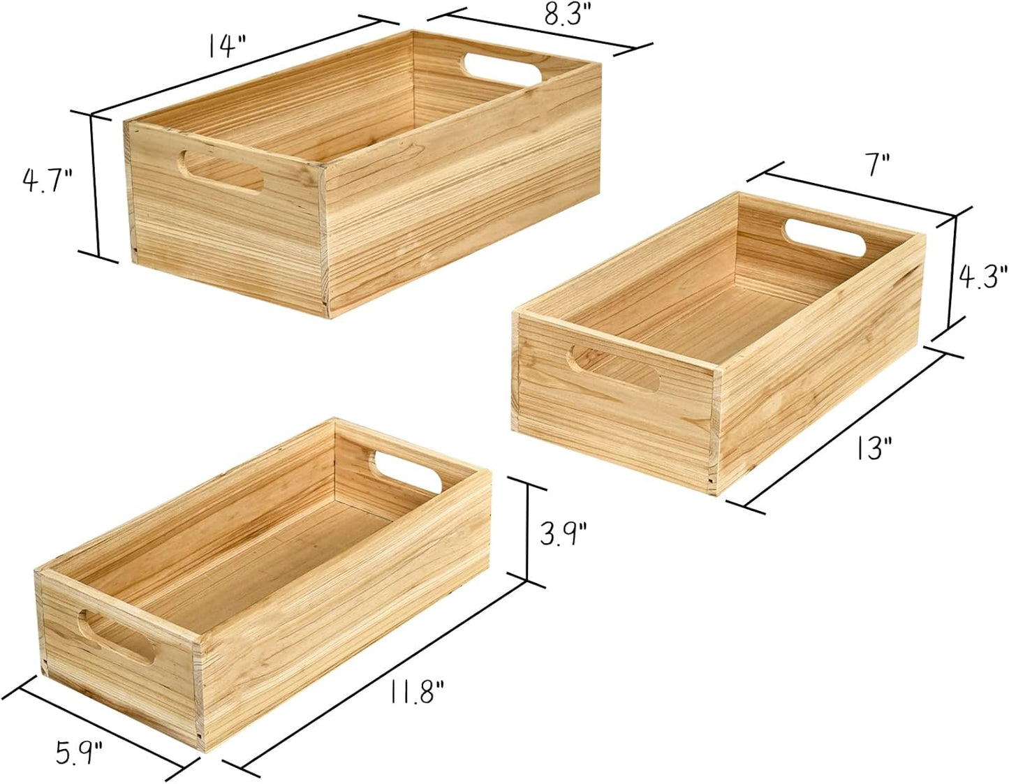 Set of 3 Wooden Boxes Unfinished for Storage Small Crates for Display and Organizing, Farmhouse Style Storage Boxes for Crafts, Decor, Home Pantry and Living Room-VerdiqueGarden