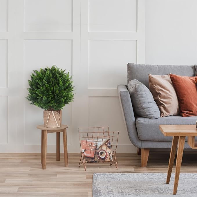 22''T Artificial Cedar Topiary Ball Tree 2 Pack, Outdoors Artificial Shrubs Faux Plants Uv Rated Perfect for Outdoor, Indoor - Easy to Install.-VerdiqueGarden