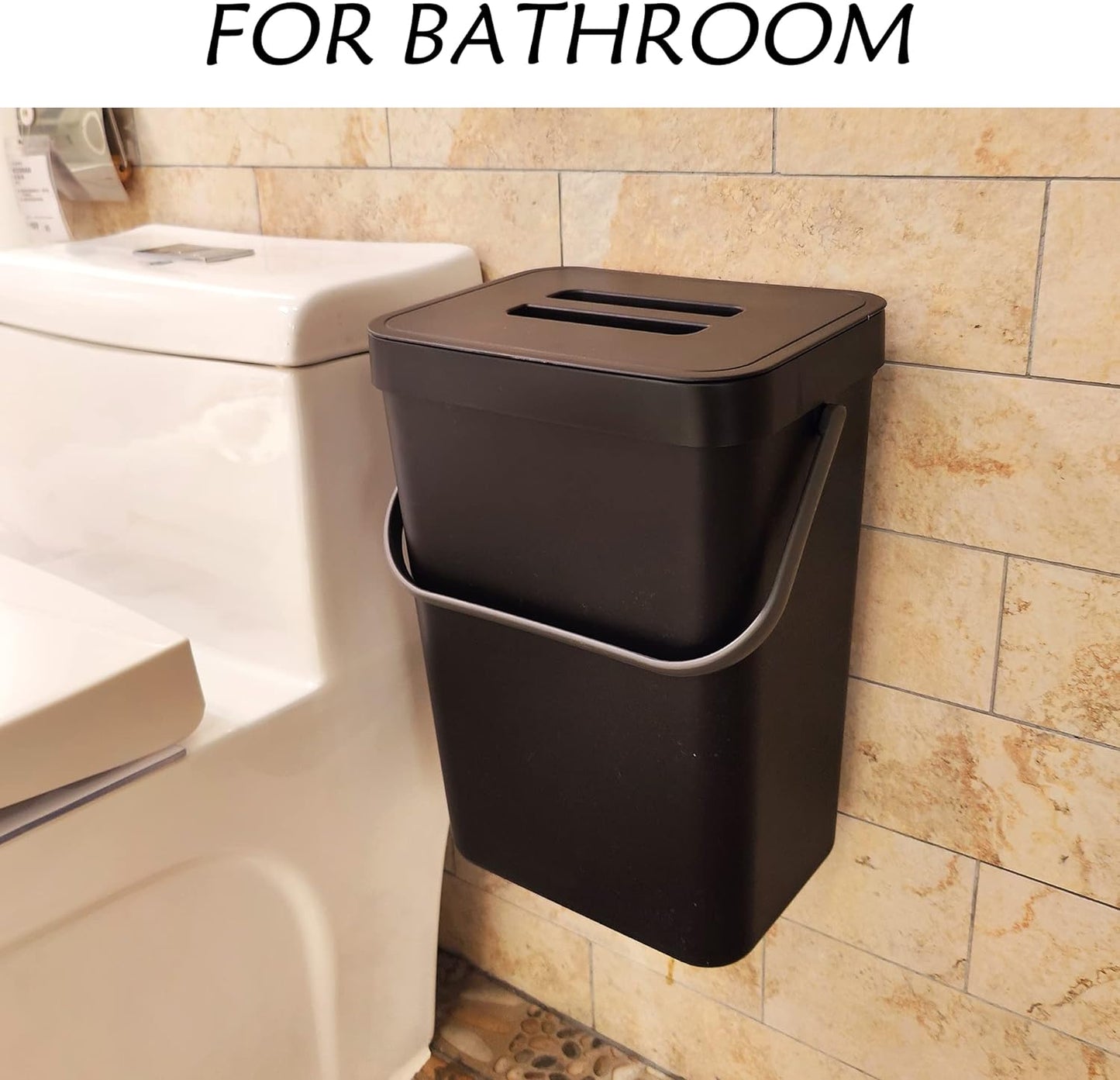 stonespace Under Sink Trash Can,Kitchen Compost Bin, Diaper Pail, 3.2 Gallon/12L Hanging Garbage Can for Baby Crib/Bathroom/Cupboard, Plastic Food Waste Bin,1 Pack Black-VerdiqueGarden