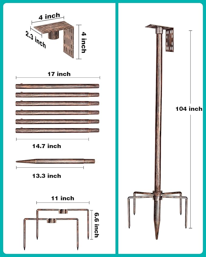 Bird Feeder Pole – 104 Inch Height Bird House Pole with 1-Inch Dia Heavy Duty for Birdfeeders, Feeding Stand with Mount Kit for Outdoor, Slip-Fit Connection, Copper Brushed-VerdiqueGarden