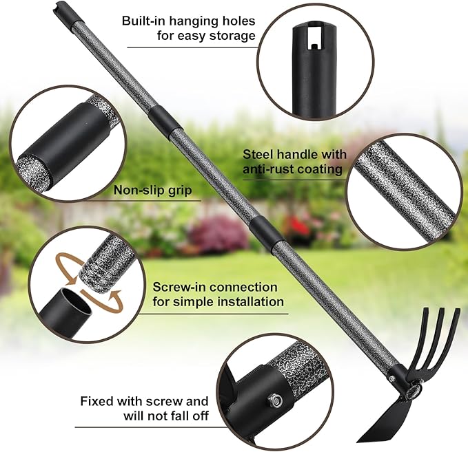 Hoe Garden Tool, 45 Inch Garden Hoe Long Handle for Weeding, Hoe Cultivator 2 in 1 Hand Garden Tools for Gardening Planting-VerdiqueGarden