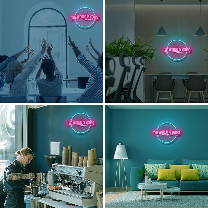 The World Is Yours Neon Sign, Carved Planet The World Is Yours LED Neon Light Lamp for Wall Decor, Light Up Signs for Office Wedding Man Cave Game Room Bedroom Birthday Gift-VerdiqueGarden