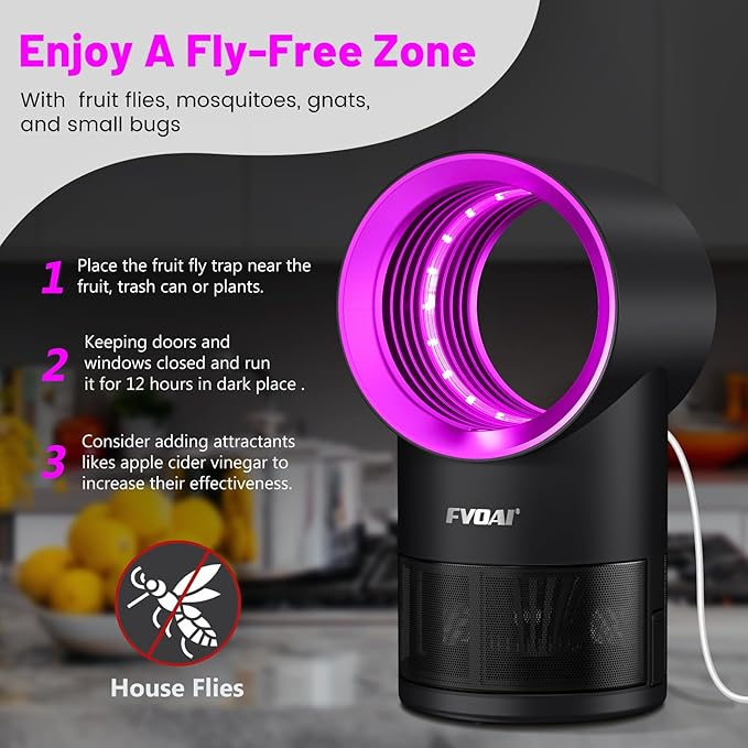 Fruit Fly Trap for Indoors, Fly Traps Indoor for Home Bug Zapper Indoor Insect Trap with Time Setting,Suction, Bug Light & 1 Pcs Sticky Glue Boards (Pink)-VerdiqueGarden