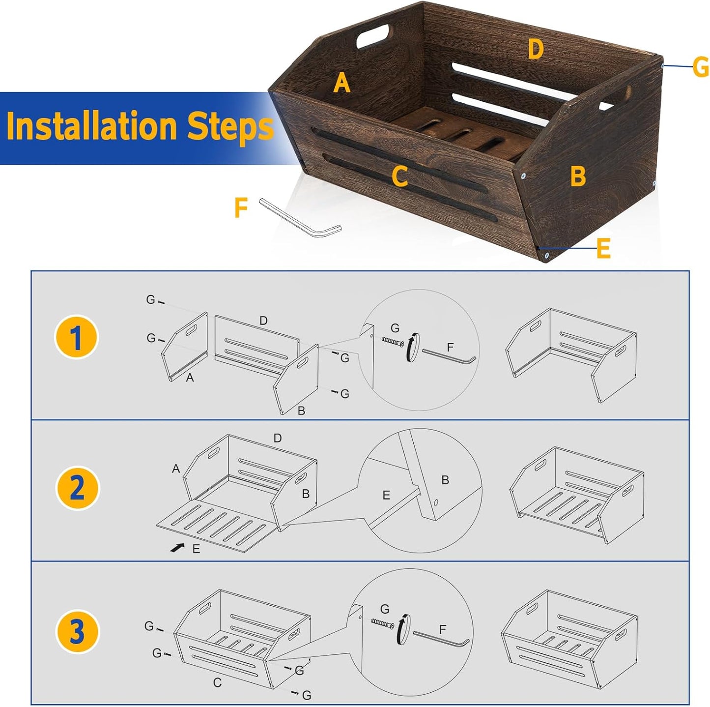 ELONG HOME Wooden Crate, 2 Pack Fast Assemble Rustic Wooden Crates for Storage, Decorative Farmhouse Wooden Crate Basket, Vintage Wood Crates Display for Fruits and Vegetables-VerdiqueGarden