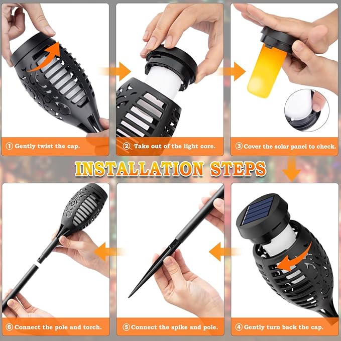 MIUSIKIT 16Pack Outdoor Solar Lights for Yard, Solar Flame Lights for Outside Decorations, Solar Pathway Lights Outdoor Waterproof, Luces Solares for Outdoor Lighting Art-VerdiqueGarden