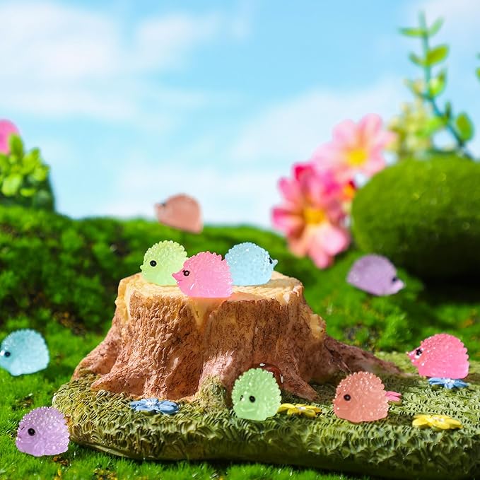 Hiboom 120 Pcs Luminous Mini Hedgehog Figurines Hedgehog Miniature Garden Ornaments Glow in Dark Mini Resin Figures Tiny Animal Figurines Bulk for Garden Micro Landscape Plant Moss DIY Fairy Decor-VerdiqueGarden