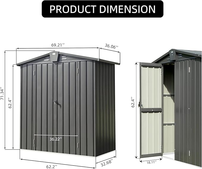 Domi Outdoor Storage Shed 5.7' x 3’, Metal Garden Shed with Galvanized Steel Frame for Bike, Tools, Lawn Mowers, Pool Toys, Outdoor Storage Cabinet with Lockable Door for Garden Lawn Patio (Dark Grey)-VerdiqueGarden