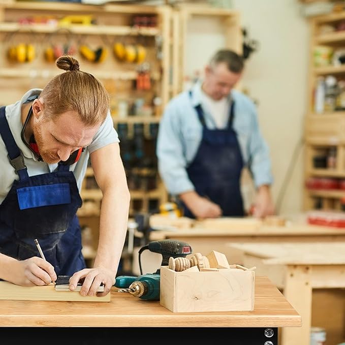 48" Adjustable Workbench for Garage, Rubber Wood Heavy Duty Workstation with Power Outlets & Wheels, 2000 LBS Load Capacity Hardwood Worktable for Workshop, Garage, Office, Home, Commercial-VerdiqueGarden