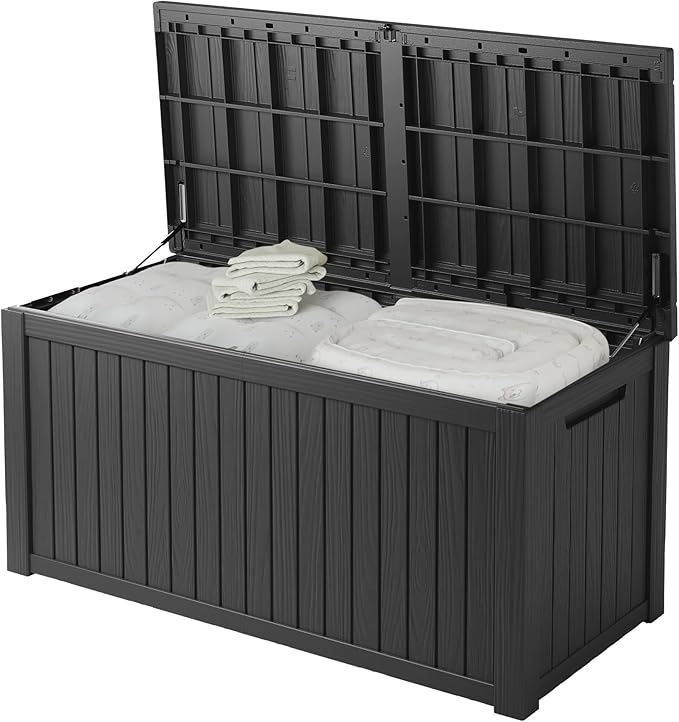 200 Gallon Resin Deck Box, Waterproof Outdoor Storage Bin for Patio Furniture, Pool Accessories, and Garden Tools, Lockable & UV-Resistant, Black-VerdiqueGarden
